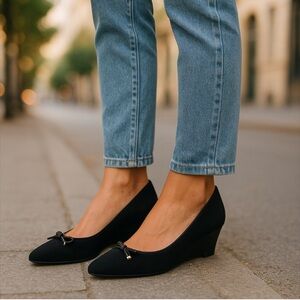 Ralph Lauren  Bernee Black Suede Wedge Heel ... Size 8
